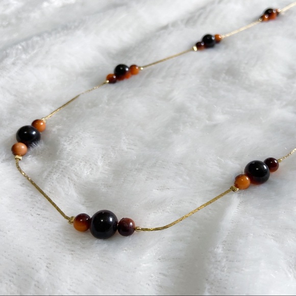 Vintage Long Necklace with Black & Orange Beads - Picture 3 of 4